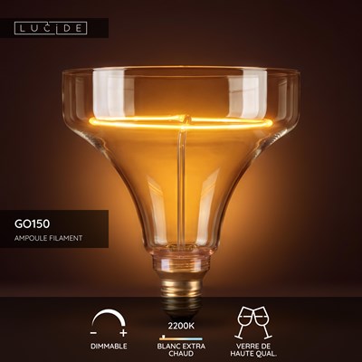 Lucide GO150 - Ampoule filament - Ø 15 cm - LED Dim. - E27 - 1x4W 2200K - Ambre